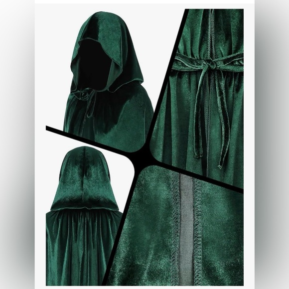 ✨ Enchantress Energy ✨ Emerald Velvet Hooded Cloak Gothic Witchy Cape NEW NWT M - Picture 3 of 5